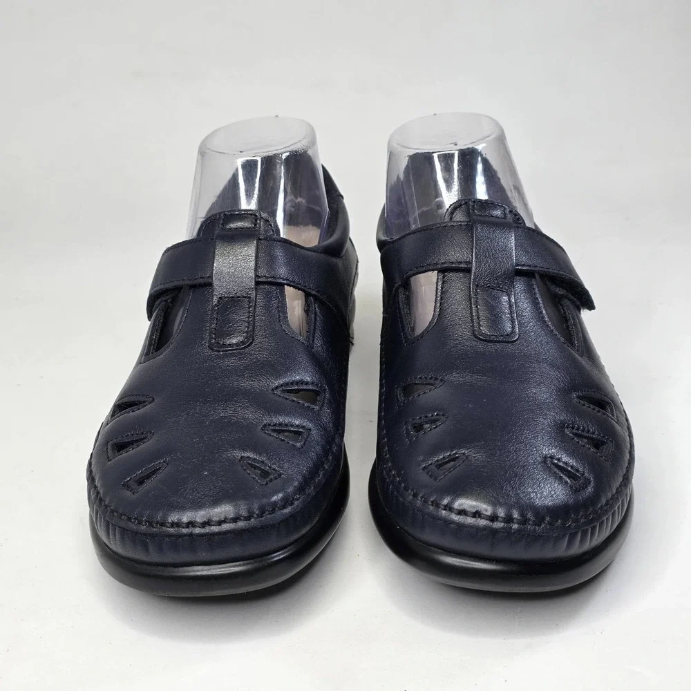 SAS Roamer Tripad Sandals Women's 8.5 WW Extra Wide Navy Leather T-Strap Shoes